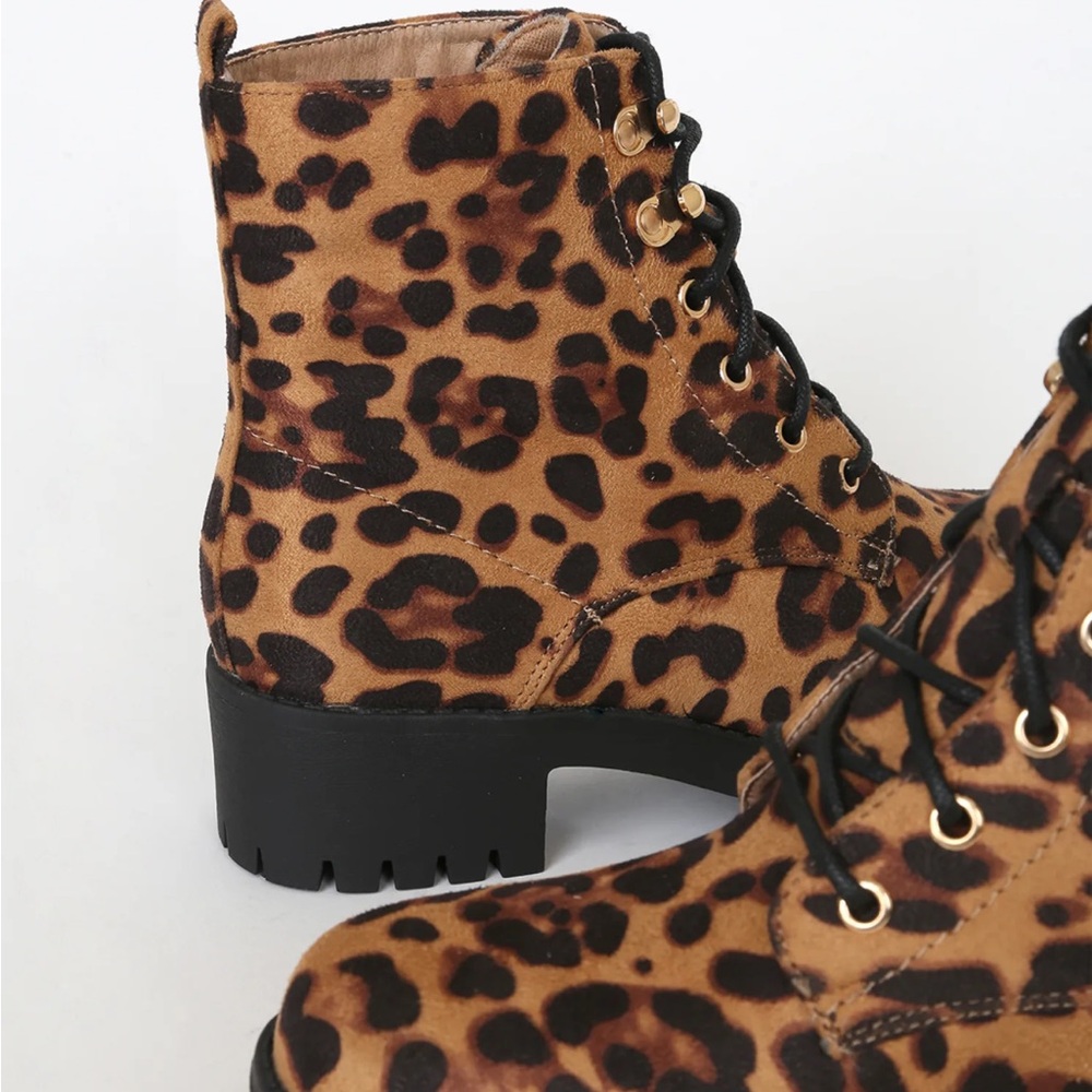 Leopard print lace up ankle boots